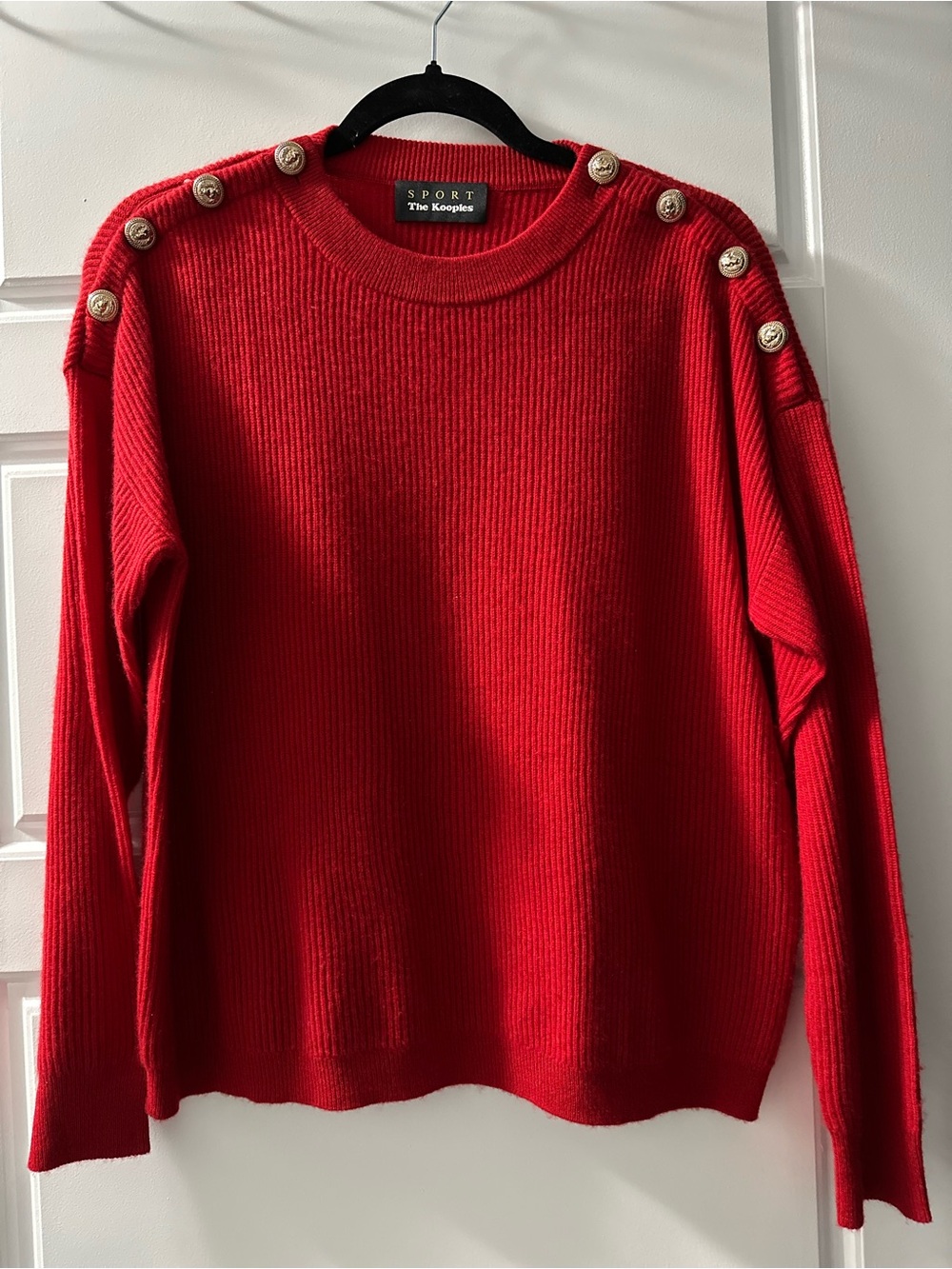 The Kooples Sport Red Button-Shoulder Ribbed Sweater Size 1